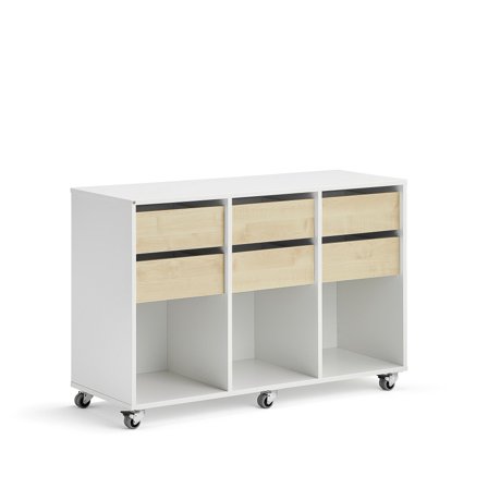 Schüleraufbewahrung CASPER, 6 Schubladen, 3 Fächer, weiß, Birke