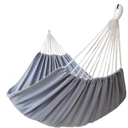 Dobbel hengekøye for 2, 220x150cm lerret, 270cm total lengde, innendørs utendørs hagehengekøye, grå