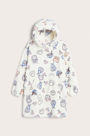 Kappahl | Bluza z kapturem, we wzory, z polaru | Offwhite