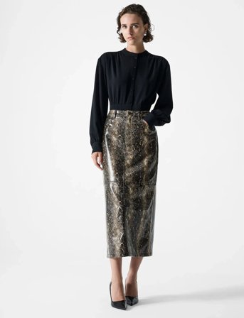French Connection Brandy Snakeskin Pu Midi Skirt - Beige - 36