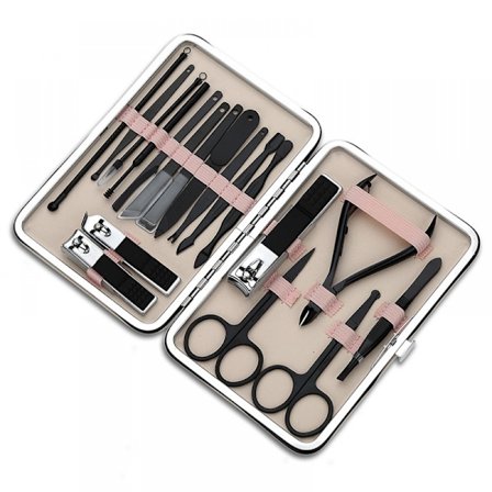 Negleklipper i rustfrit stål, professionelt manikursæt, plejesæt med neglesaks, 18 dele