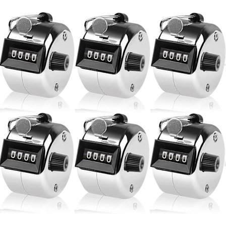 6-pakning Håndteller 4-sifret rundeteller Klikker Håndholdt Mekanisk Nummer Klikktellere med Metallfingerring Bøyleholder Sølv_Särskilda gå