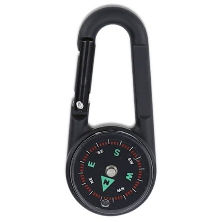 Kompass och termometer på karbinerhake