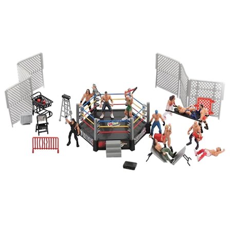 33-delt wrestling-legesæt til børn, Wwe Wrestler Warriors-legetøj med ring og realistiske tilbehør, sjove miniature-kampfigurer