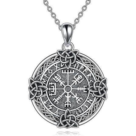 Viking Kompass Halskjede Sterling Sølv Oksid Keltisk Knute Runer Vegvisir Henge Smykke Nordisk Amulett Hedensk Smykke Gaver Til Menn Kvinner