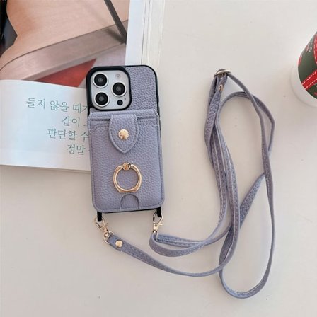 Etui til iPhone14ProMax blå lilla crossbody multi kort ring solid full anti fall stic