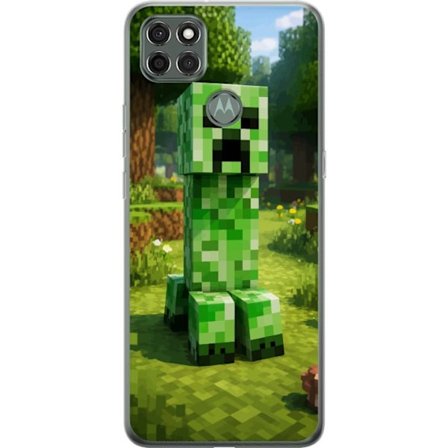 Kompatibelt Mobilskal till Motorola Motorola Moto G9 Power Block-baserad Creeper-figur i en grön pixell värld, ikonisk spelillustration för barnrum