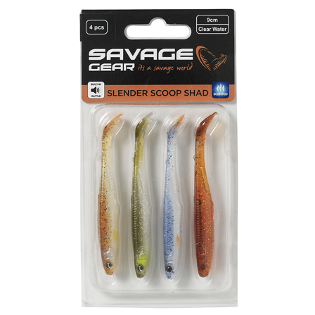 Savage Gear Slender Scoop Shad Clear Water Mix 4-pack