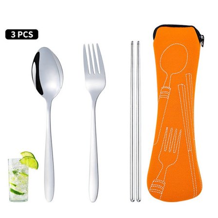 Rejsesæt med bestik - Bærbar bestikpose - Picnicbestik - Ideel til camping, skole, jul, opvaskemaskine-sikkert bestik til at tage med (Orange)