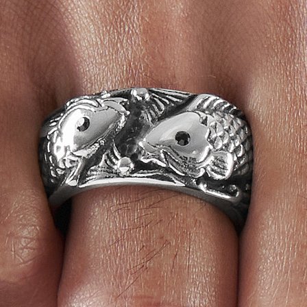 Anello in acciaio con segno dei pesci per uomini - Anelli in acciaio