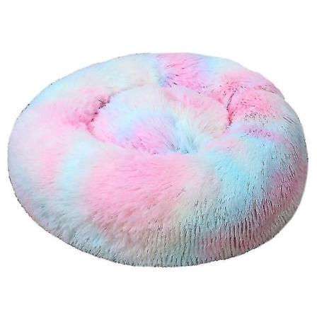 Supermjuk rund plysch Marshmallowsäng för husdjur Rainbow