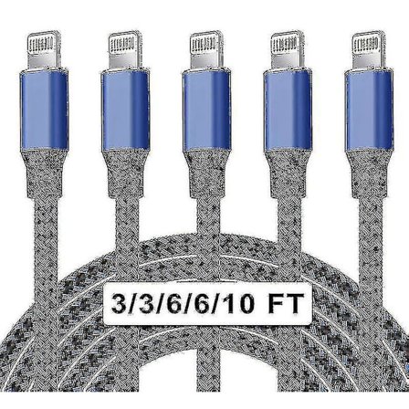 5 kpl nylon Iphone-laddare Lightning-kabel Snabbladdning