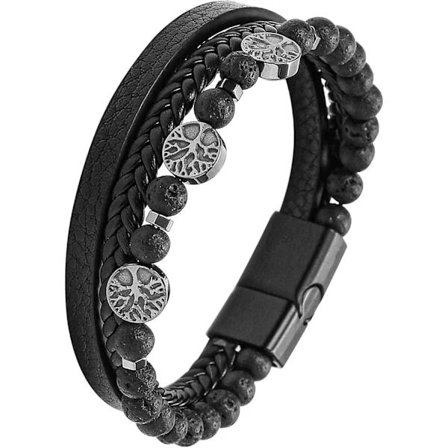 Herrarmband, Läderarmband för män, Livets träd-armband, Rostfritt stål herrarmband, Presenter till män