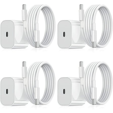 Laddare - Snabbladdare 20W USB-C - Adapter + Kabel 2m Vit 4-pack