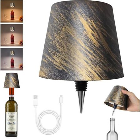 Flaskelampe med LED, dimbar bordlampe for vin- og whiskyflasker, trådløs og oppladbar_TF_TF