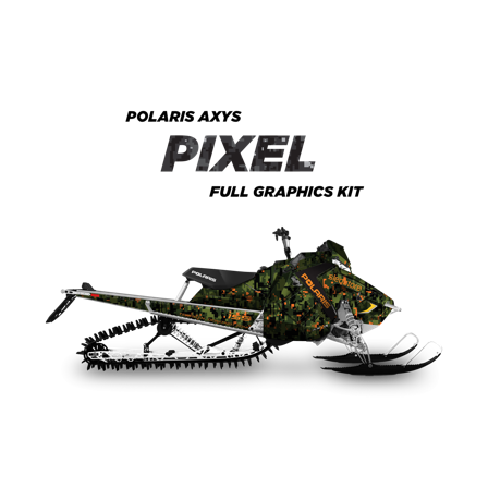 Dekalsett Sledstore Pixel Militærgrønn-Oransje - Polaris Axys 800 Switchback Assault 144 2017-2019