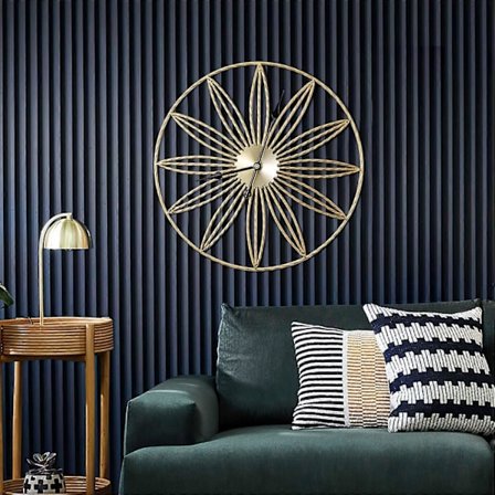 Stort vintage vægur, 60 cm stue vægure uden tikken, store metal vægure, boligtilbehør dekoration guld