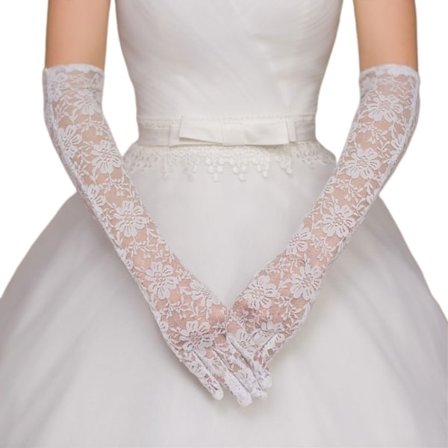 Ruched Mesh Handskar Elegant lång artighet Tulle Faux Pearl Beaded Bröllopsvantar
