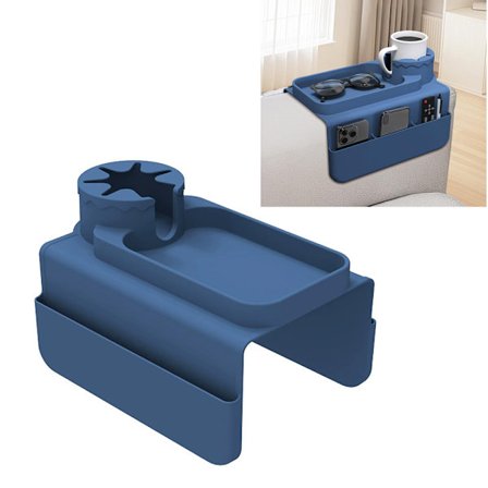 Soffa mugghållare bricka, silikon soffa armstöd förvaringslåda med sidofickor för fjärrkontroll, mobiltelefon, surfplatta eller snacks