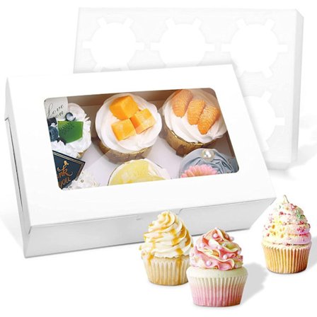 Set med 5 cupcake-lådor 6 hål vit, 24 x 16 x 7,6 cm (9,45 x 6,3 x 3")