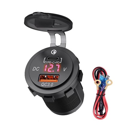 Dobbel Port Billader Med Spenningsmonitor For Kjøretøy Motorsykkel Bil