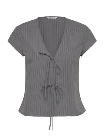 Weekday Tie-Front V-Neck Cotton Blouse - Grey - L