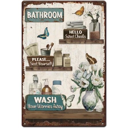 Badeværelse Tin Skilt Vintage Hængende Blomst Metal Skilte Badeværelse Metal Tin Skilt Badeværelse Vægkunst Bar Skilt Til Mandehule Barer Cafe Stue 
