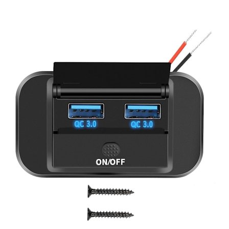 12V Bil USB Laddare Uttag 36W Dubbel QC3.0 USB med Vattentät Strömbrytare för 12V/24V Bilar Båtar
