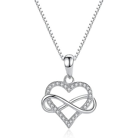 925 Sterling Sølv Halskjede Lite Uendelighets-hjerteanheng Med Acsergery Eske-kjede Symbol Gave