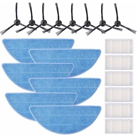 HEPA-suodatinsarja ZACO v5s pro, ZACO V5x, ILIFE V5s V5 V3s V3 Pro -malleille, sivuharjat ja moppiliinat (6 suodatinta, 6 moppiliinaa ja 8 sivuharjaa)