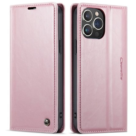 Etui til iPhone 13 Pro Max, pink Vintage Distressed Wallet med kortholder og flip