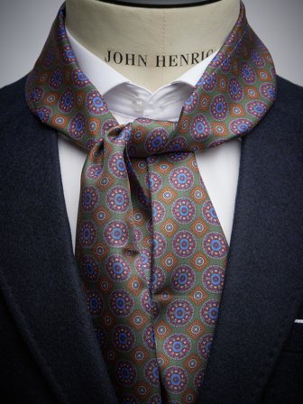 John Henric Men's Green Silk Scarf Geometric Size Onesize