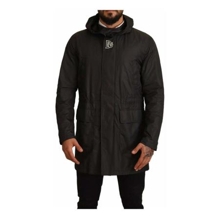 Dolce & Gabbana, Polyester Hooded Parka Coat Jacket Czarny, Mężczyzna, Rozmiar: M