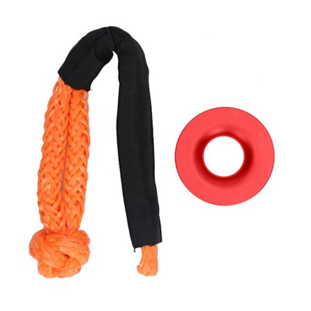Berging Ring Winch Tau Sett Aluminiumlegering Nylon Tau Myk Shackle Berging Ring Sett for Kjøretøy Redning Rød