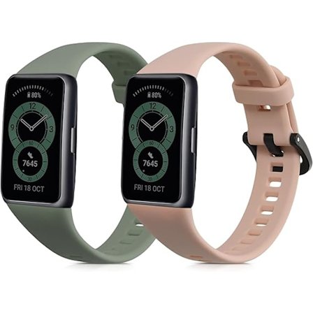Huawei Band 6 -yhteensopivat rannekkeet - 2 x silikonirannekkeen vaihto - pölyinen vaaleanpunainen / vaaleanvihreä