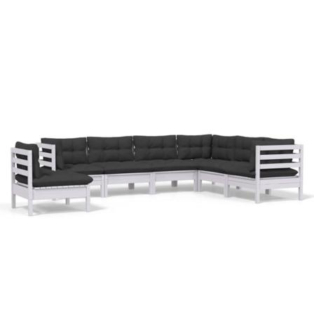 Vidaxl Loungegrupp Med Dynor 7 Delar Vit Massiv Furu Vit