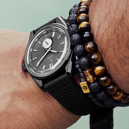 Mond | Black Stainless Steel Meteorite Watch for Men - Wrist watches