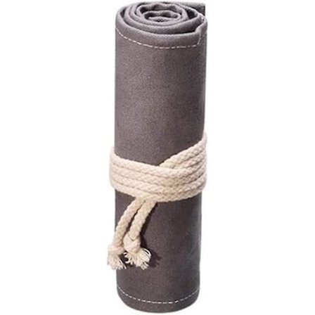 Lerretrull med blyantlommer - Multifunksjonell rullbar pennveske med stor kapasitet - Penngardin for kunststudenter - Spesial blyantveske i grått med 