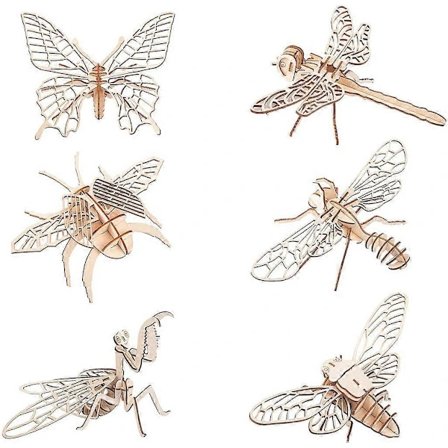 3D Træ Insektpuslespil - 6 Dele Sæt Insektdyr Skelet Samlingsmodel Puslespil - DIY Træhåndværk 3D Puslespil - STEM Legetøj Gaver til Børn (FM...