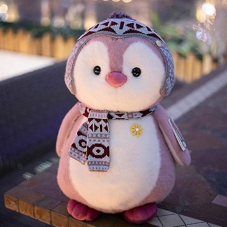 Söt fluffigt hår Pingvin Plyschleksak Gosedjur Tecknade djur Plyschar Scarf Hatt Dressing Penguin Doll Leksaker För Barn Julklapp