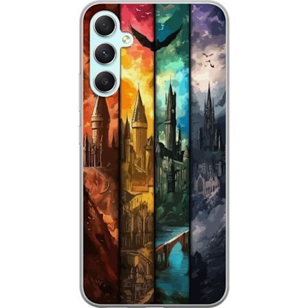 Kompatibelt Mobilskal till Samsung Samsung Galaxy A34 Fyra magiska slott i olika elementfärger, episk fantasykonst med eld vatten luft och mörker i