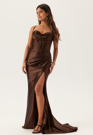 Christian Koehlert Satin Evening Dress Chocolate Brown Vaatteet