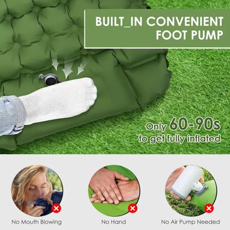 Vikbar Självuppblåsande Campingmadrass, 10 cm Tjock Ultralätt Självuppblåsande Madrass för 1 Person med Fotpump och Kudde