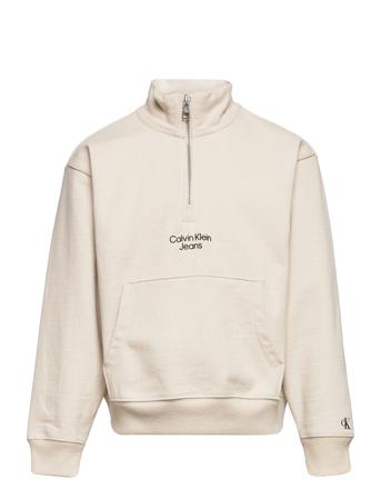 Stacked Logo Rlxd Zip-Up Swtshrt Beige Calvin Klein