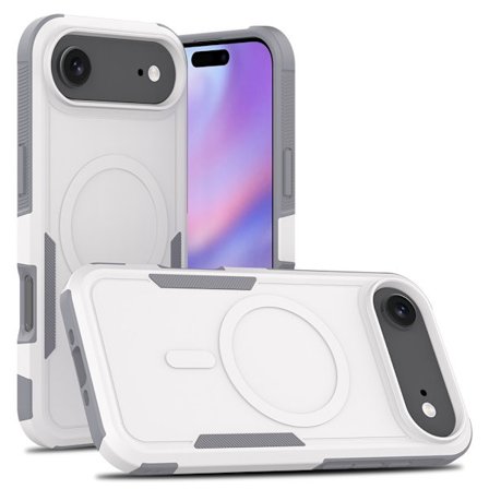 Kompatibel med iPhone 17 Air, magnetiskt skal med vadderade hörn och splittersäkert skal (vit)