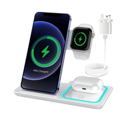 Trådlös laddare, 3 i 1 Kompatibel med iPhone 14, 13, 12, 11/XS Max/XR, iWatch Ultra/8/7/6/SE/5/4/3/2, Samsung Galaxy och AirPods 3/2/pro (Vit)