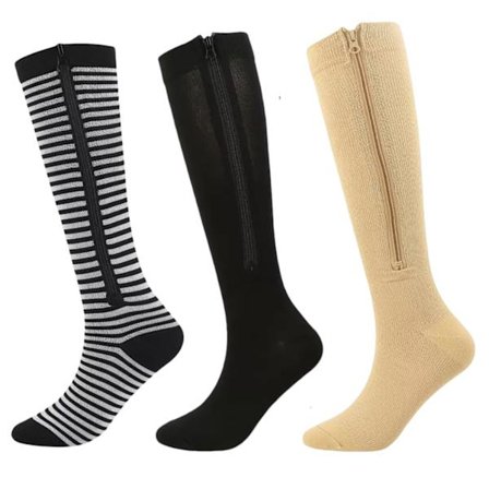 3 kpl Kompressiosukat Yli Polven 15-20 mmHg Verenkiertoa Tukevat Urheilusukat Vetoketjulla Naisille ja Miehille XXL