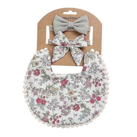 Småbarn Baby Rutigt Tryck Linne Bomull Dubbelsidig Dregel Hårband Set