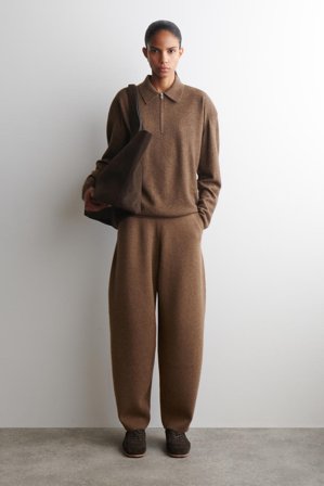 COS Women's Merino Wool Barrel Leg Trousers in Brown