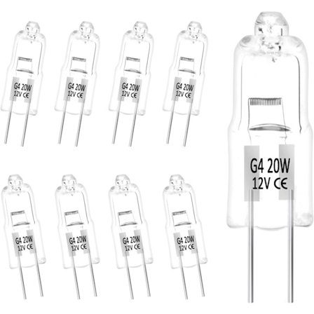 G4 Halogeenilamput - Lämmin valkoinen 12V 20W - Halogeenin nastakantalamppu - Himmennettävä, pienjännite - Kirkas kapseli, 10 kpl